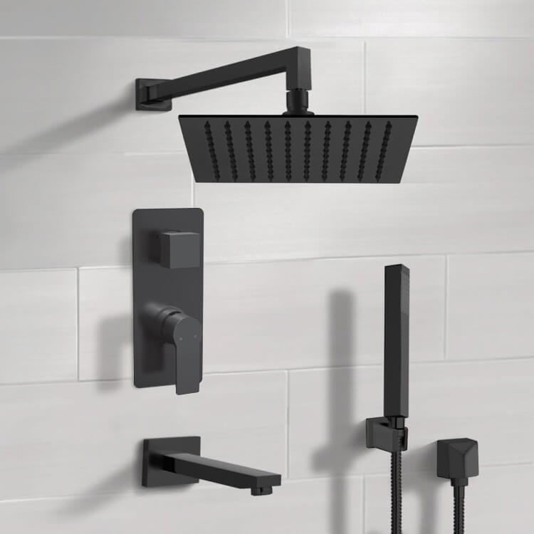 Remer TSH76-10 Matte Black Tub and Shower System With 10 Inch Rain Shower Head and Hand Shower